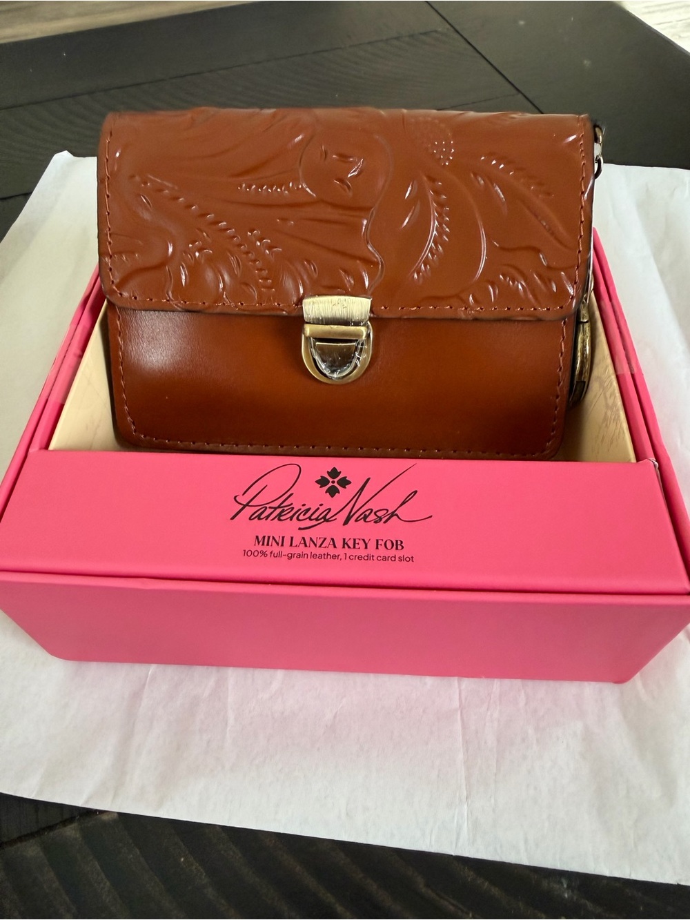 NWT Patricia Nash Mini Lanza Leather Wallet In Florence Brown in gift box